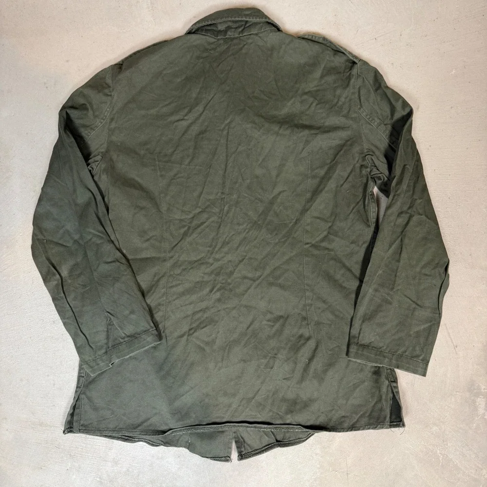 Vintage Military Utility Shirt Jacket Olive Green Cotton Twill Field Mens Small